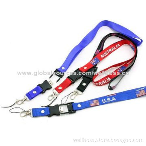 Nylon Lanyard USB Flash Drives, Logo Print on Lanyard and USB Part Available, Good for PromotionsNew